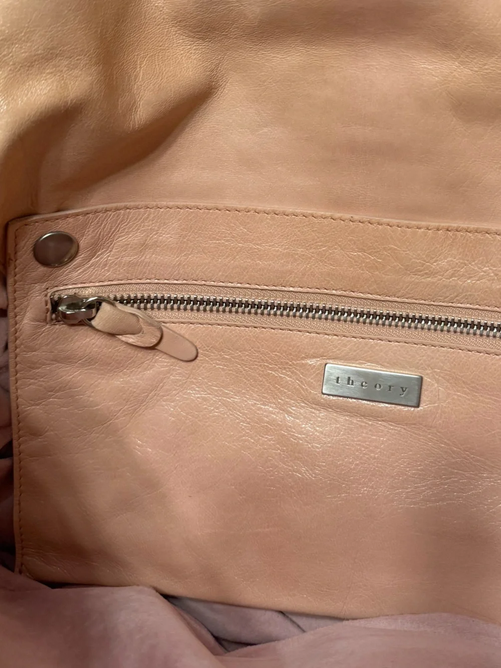 Theory Soft Leather Shoulder Bag in Blush Nude